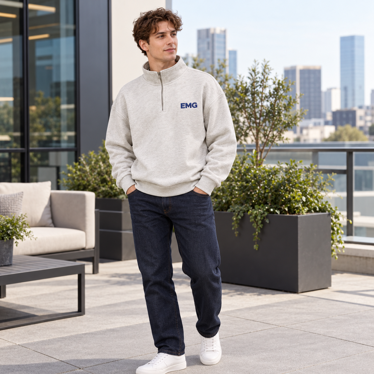 Unisex 100% Pre-Shrunk Cotton Quarter Zip Sweatshirt - Team & Event Branding Essential view 3