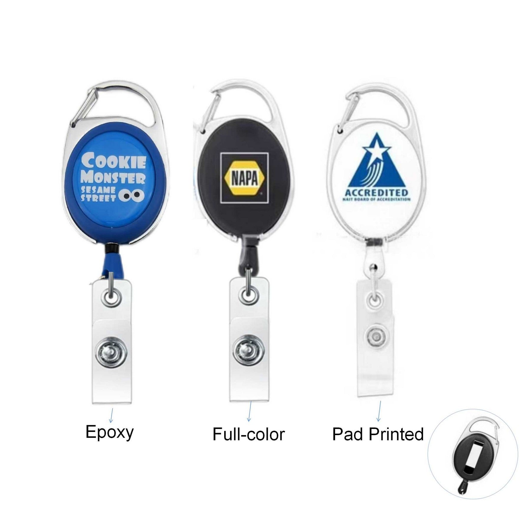 Full-Color Oval Carabiner Retractable Badge Reel with Belt Clip - High-Impact Branded Giveaway